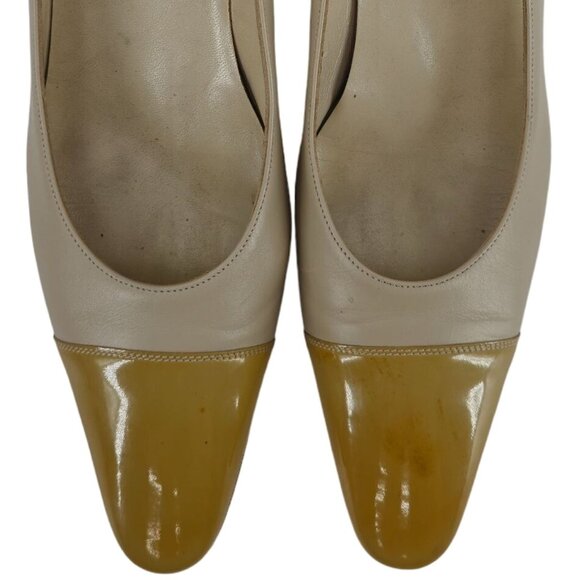 Salvatore Ferragamo Shoes - Salvatore Ferragamo Italy Beige Yellow Leather Dress Shoes Womens 8.5 AAAA Heels